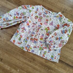 Vintage French Child's Blouse, Birthday Party Print Retro Shirt HANDMADE